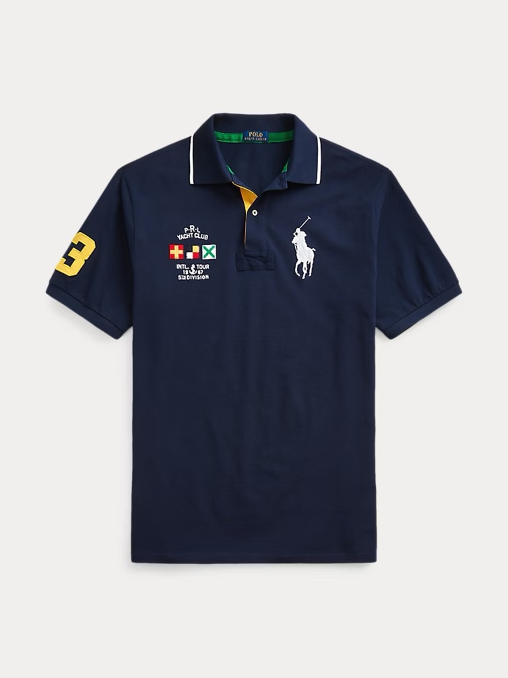 Polo by Ralph Lauren Navy Polo with Yellow Patch and White Logo- Slim Fit